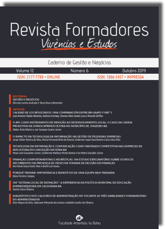 					Visualizar v. 12 n. 6 (2019): REVISTA FORMADORES - CADERNO DE GESTÃO E NEGÓCIOS
				