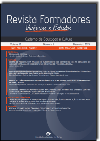 					Visualizar v. 12 n. 5 (2019): Revista Formadores - Caderno de Educação e Cultura
				