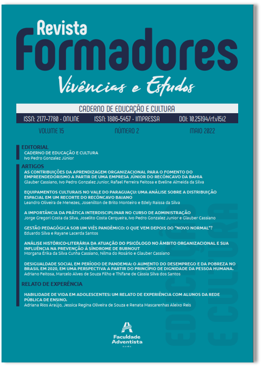 					View Vol. 15 No. 2 (2022): REVISTA FORMADORES - CADERNO DE EDUCAÇÃO E CULTURA 
				